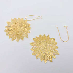 Golden Hollow Sunflower Hoop Earrings
