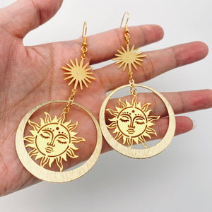 Golden Sun Goddess Pendant Earrings